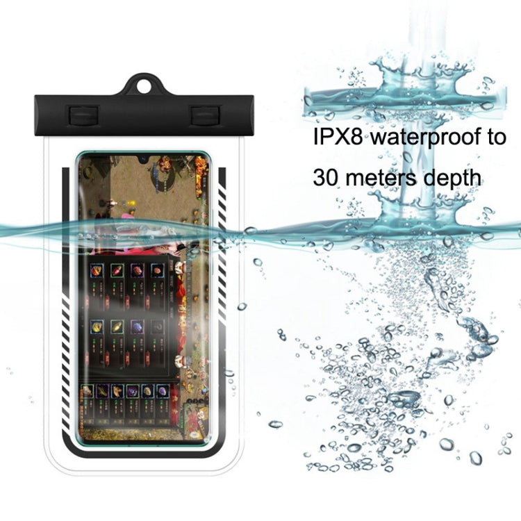 Black transparent TPU waterproof phone case with clear front window and hanging loop