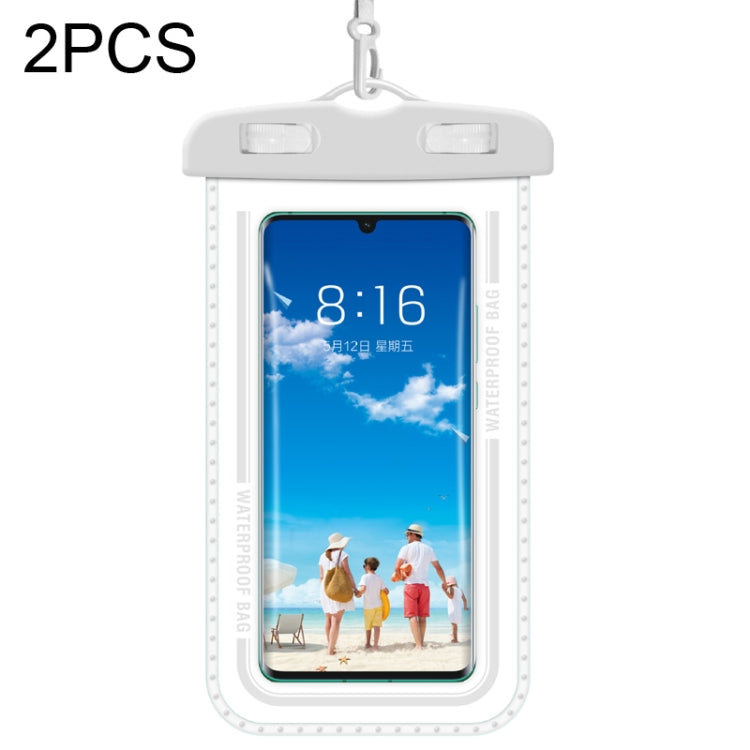 Gray transparent waterproof phone case bag with hanging strap, 2-pack.