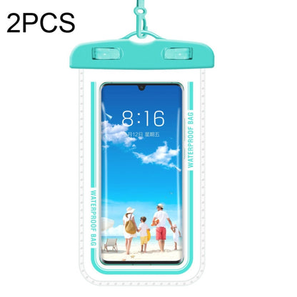 Turquoise transparent waterproof phone case bag with hanging strap, 2-pack.