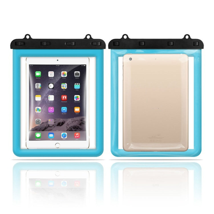 Waterproof tablet pouch set with transparent window and black seal, two-pack, blue