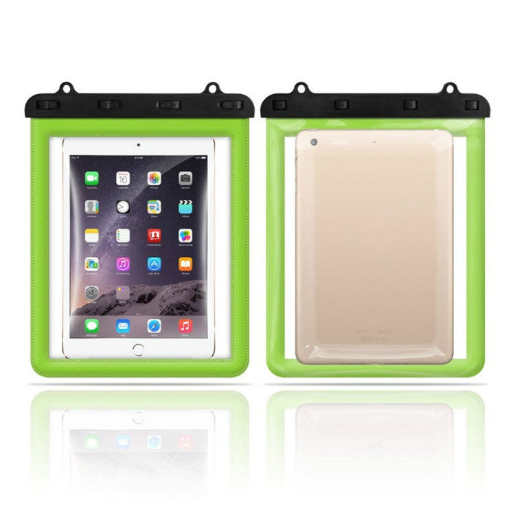 Waterproof tablet pouch set with transparent window and black seal, two-pack, green