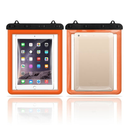 Waterproof tablet pouch set with transparent window and black seal, two-pack, orange