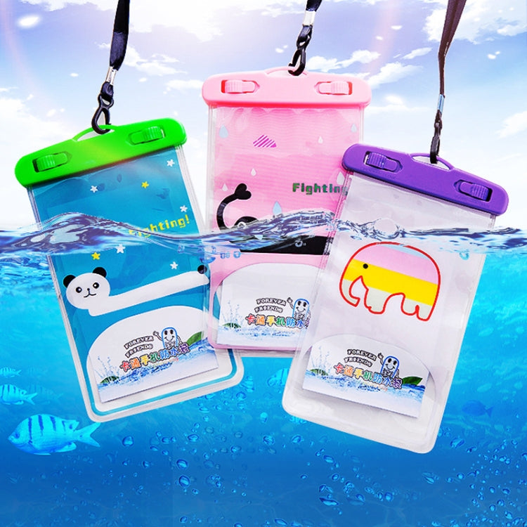 Set of clear waterproof phone pouches with animal cartoons and hanging straps
