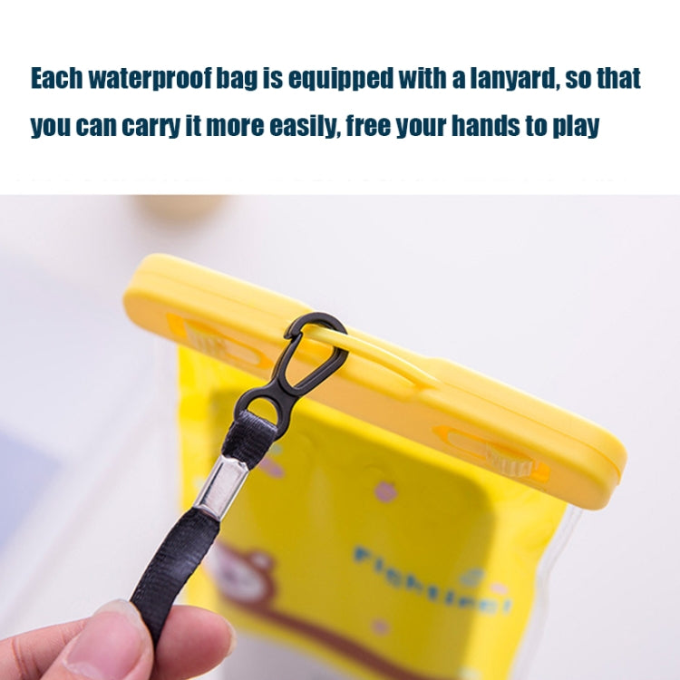 Yellow clear waterproof phone pouch with lanyard strap and cartoon print