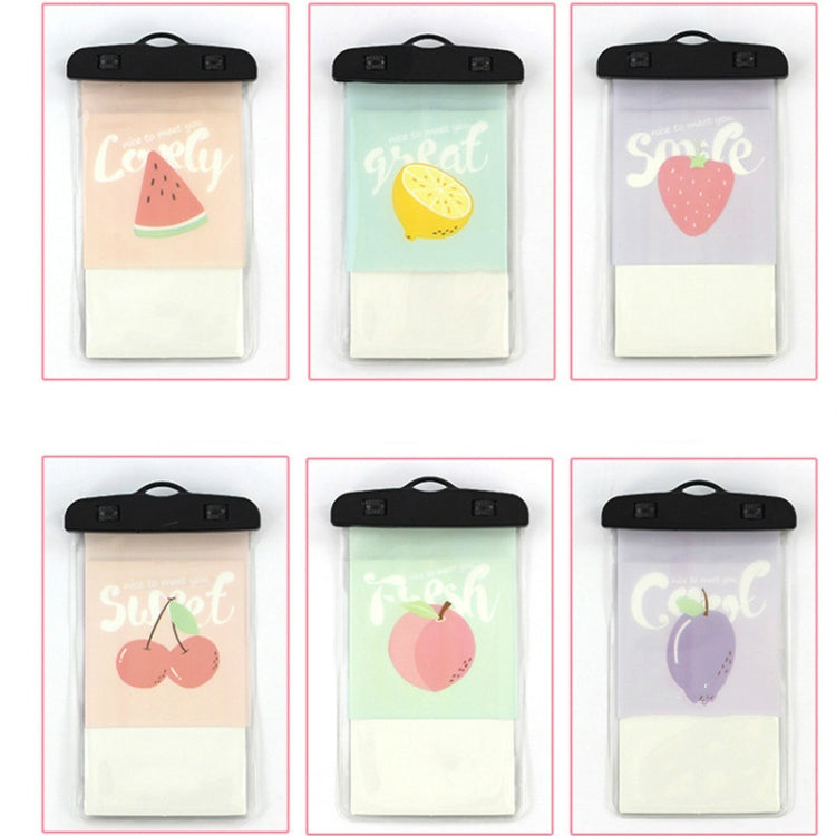 Transparent PVC waterproof phone pouch with black strap, cartoon touch-screen window