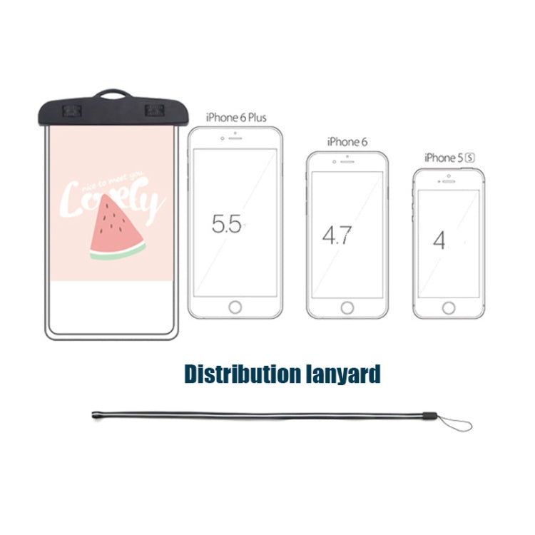 Waterproof phone pouch with lanyard and black top, touchscreen window, iPhone size options