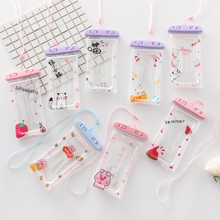 Set of transparent waterproof inflatable phone bags with colorful tops and cartoon prints