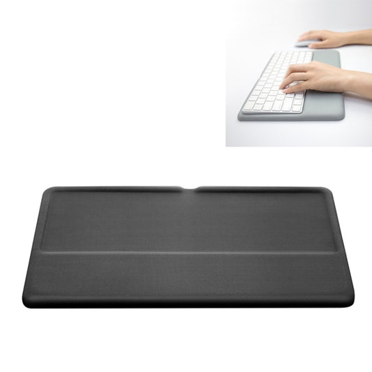 Black memory foam keyboard wrist rest pad with contoured top and center notch