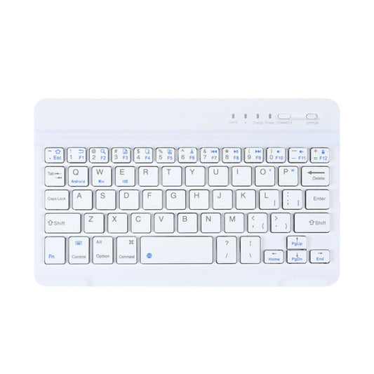White mini Bluetooth keyboard, slim compact layout with full key rows.