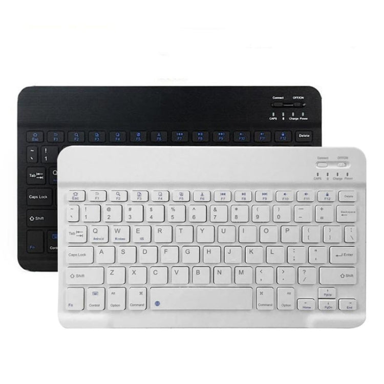 Black and white mini Bluetooth keyboards shown side by side, compact key layouts.