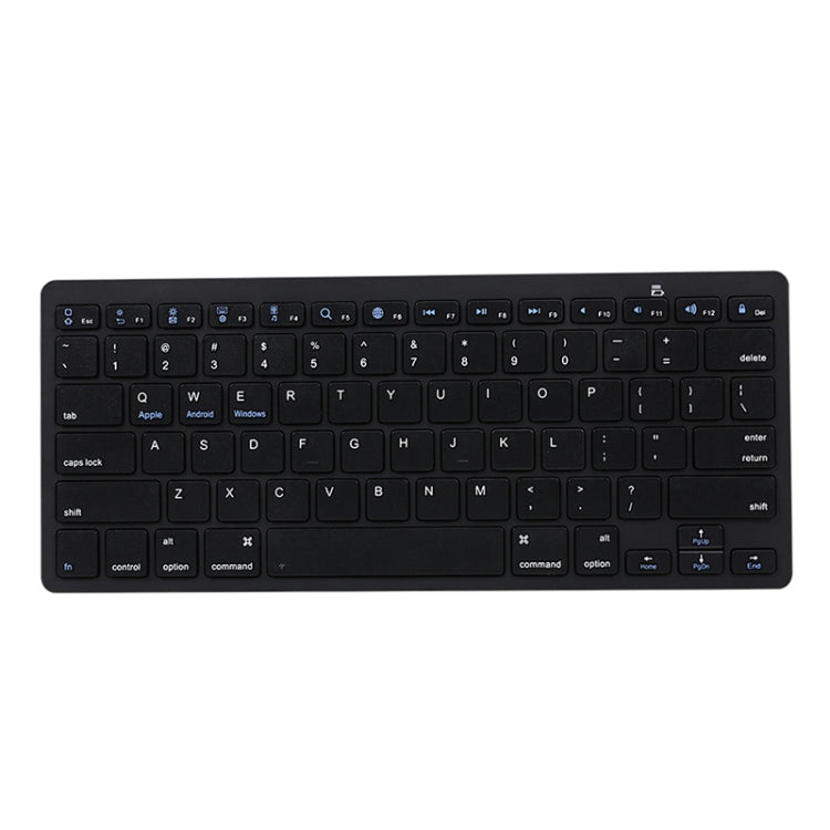 Black wireless Bluetooth keyboard with dark keys and key legends