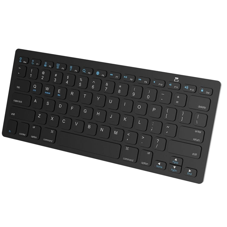 Black ultra-thin wireless keyboard, full-size key layout, top view