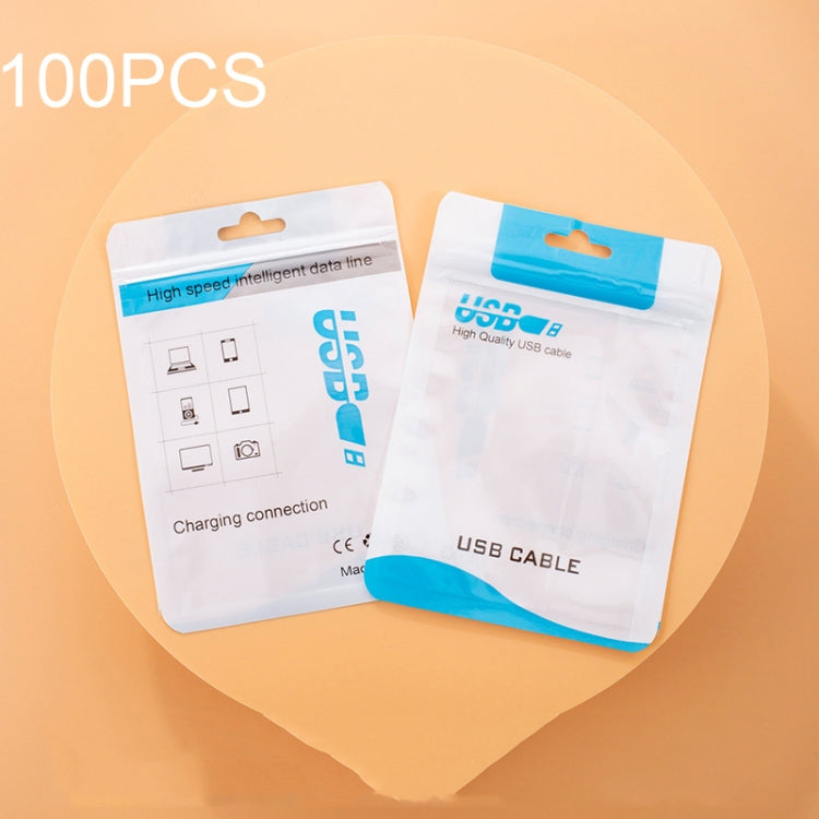 Plastic USB cable packaging bags, blue header, sealed pouch set of 100 pcs