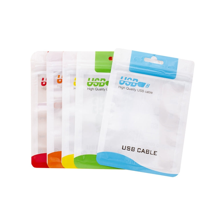 Set of 100 plastic USB cable packaging pouches, assorted colored headers