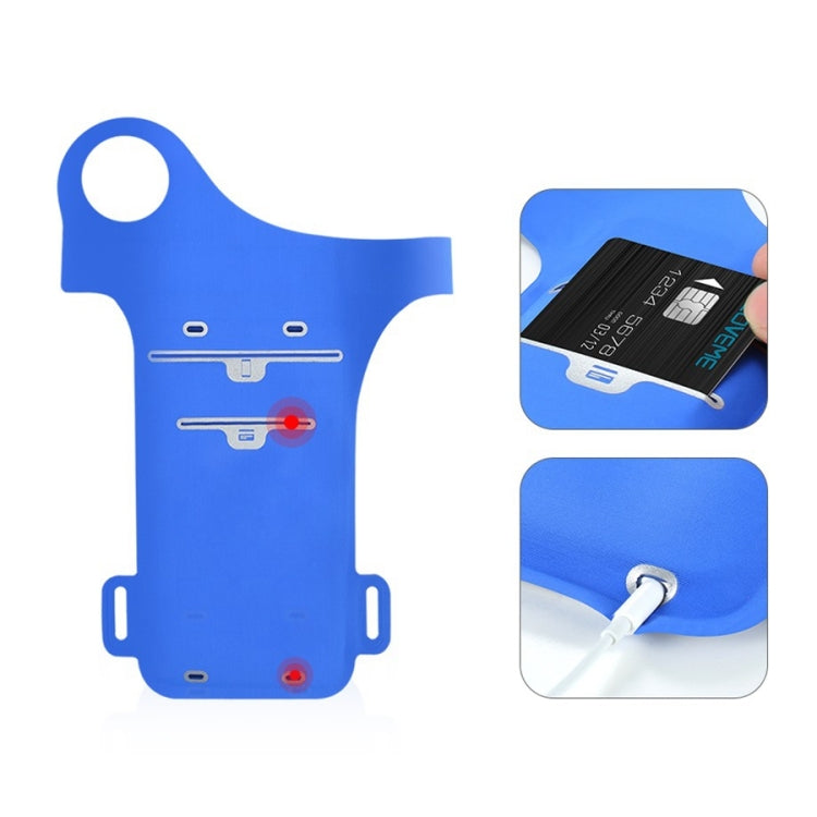 Blue sports phone wrist bag template with clear window and strap cutouts