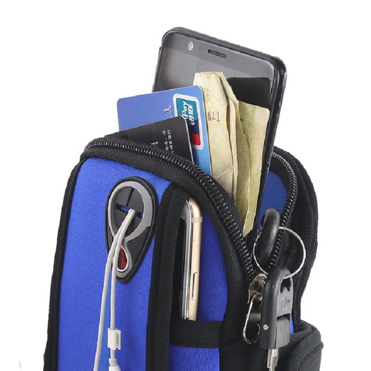 Black phone arm bag sleeve with interior compartments holding phone and cards