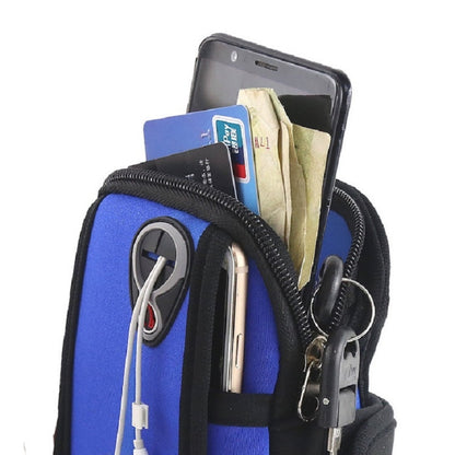 Black phone arm bag sleeve with interior compartments holding phone and cards