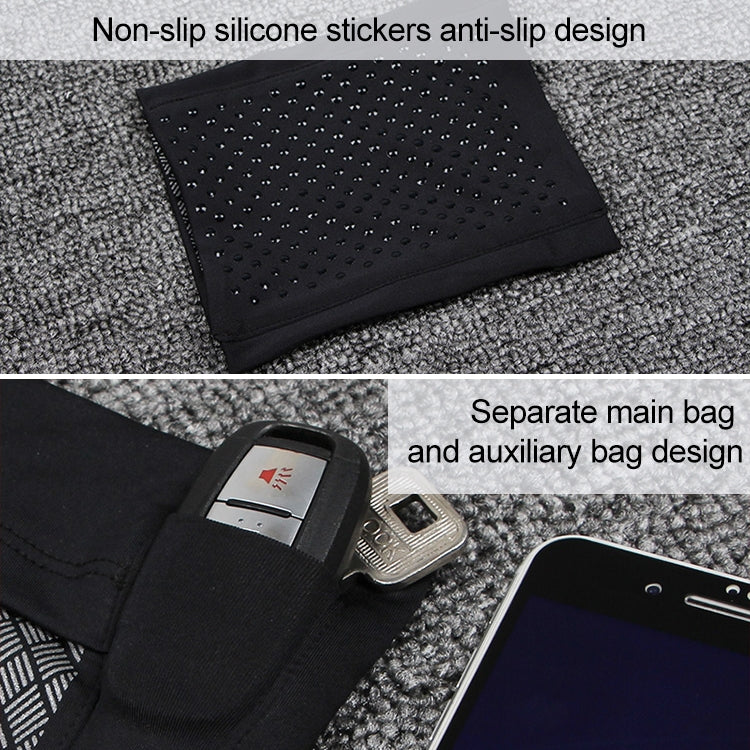 Black arm bag with non-slip silicone sticker backing and separated phone pouch
