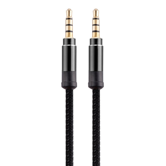 Black braided 3.5mm male-to-male AUX audio cable with gold-plated plugs