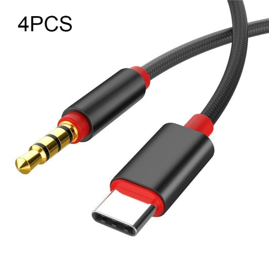 Black 3.5mm to Type-C audio adapter cable with gold 3.5mm plug and Type-C connector
