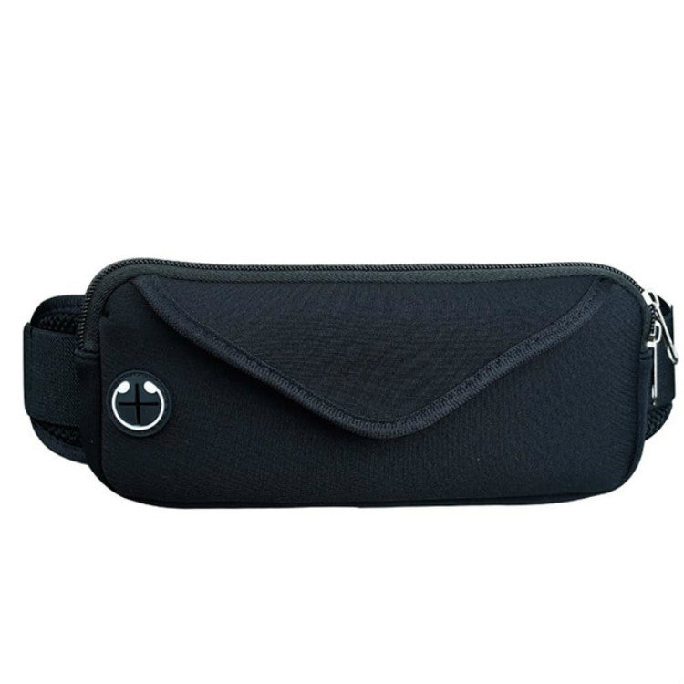 Black waterproof running waist bag with zip pocket and adjustable belt strap