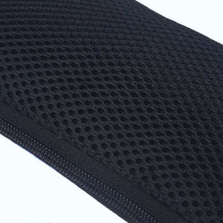 Dark waterproof waist bag fabric with textured honeycomb pattern and stitched seam