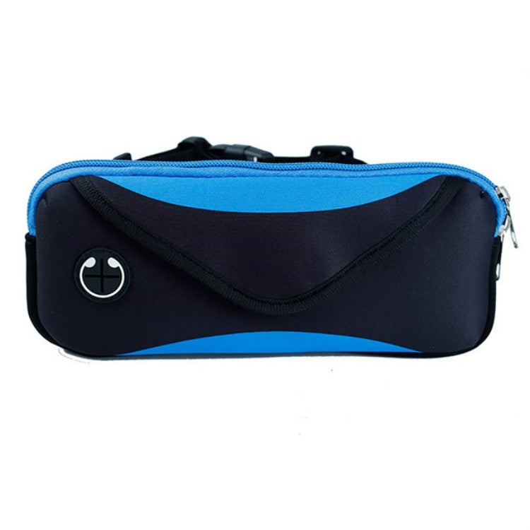 Blue and black waist phone bag with zip and adjustable belt strap