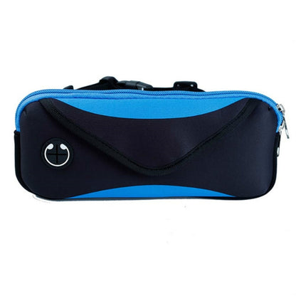 Blue and black waist phone bag with zip and adjustable belt strap