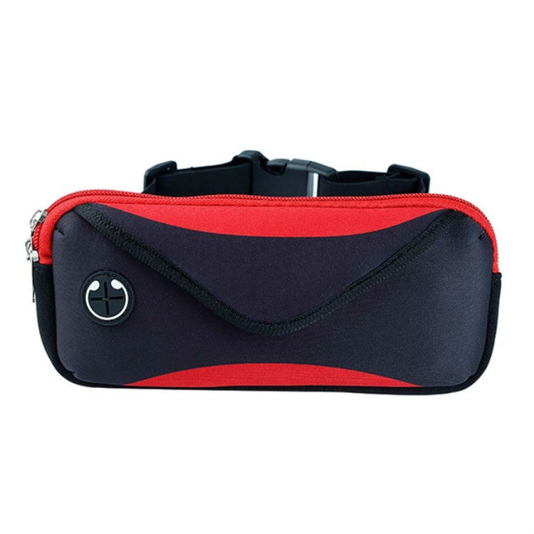 Red and black waist phone bag with zip and adjustable belt strap