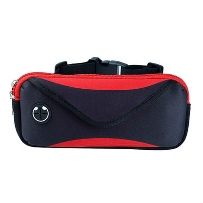 Red and black waist phone bag with zip and adjustable belt strap