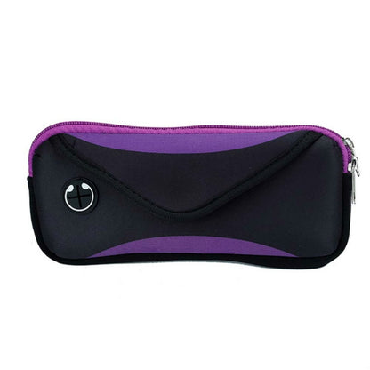 Purple and black waist phone bag with zip and adjustable belt strap