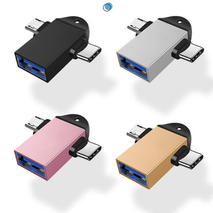 Multi-color USB OTG adapter set: black, silver, rose gold, and gold with lanyards