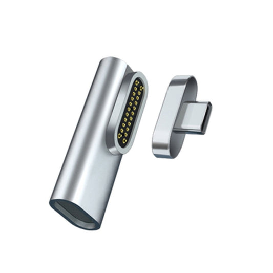 20-pin magnetic USB-C elbow adapter, silver metal body with 20-pin connector