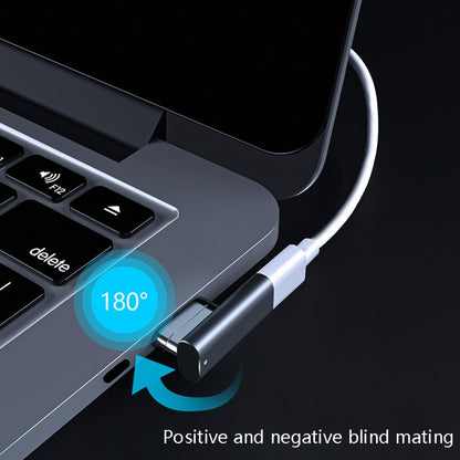 Black 20-pin magnetic USB-C elbow adapter with cable connection to a laptop port