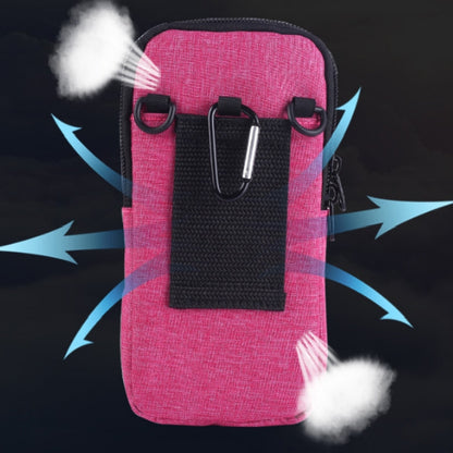 Pink smartphone armband front view with black pocket panel and clip closure.