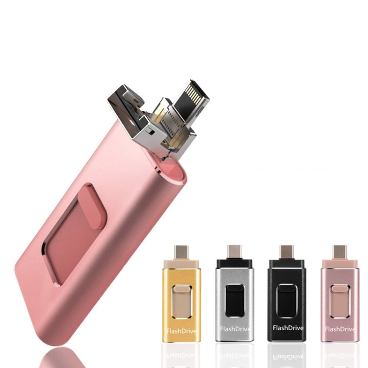 Rose gold 4-in-1 USB OTG flash drive with Type-C and Lightning connector