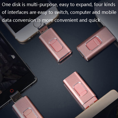 Rose gold 4-in-1 USB OTG flash drive shown from multiple angles