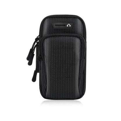 Black textured running mobile phone arm bag with front logo and drawstring ties