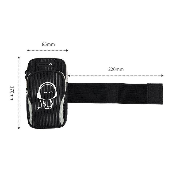 Black running mobile phone arm bag with adjustable strap and skull outline graphic