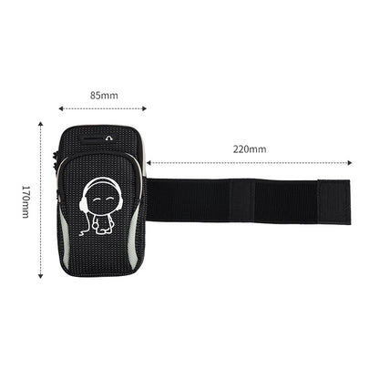 Black running mobile phone arm bag with adjustable strap and skull outline graphic