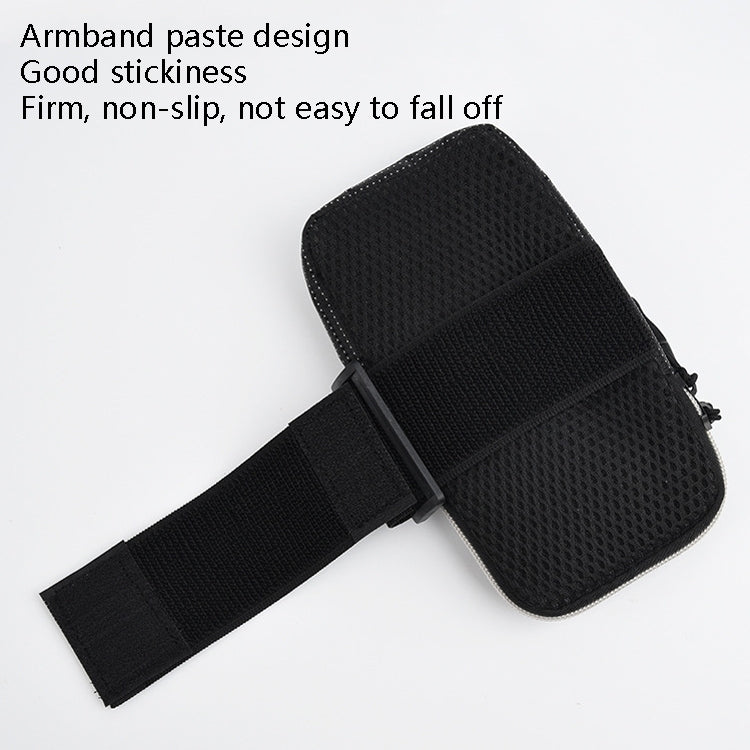 Black non-slip armband phone pouch with wide strap and adjustable buckle