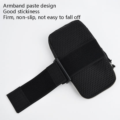 Black non-slip armband phone pouch with wide strap and adjustable buckle