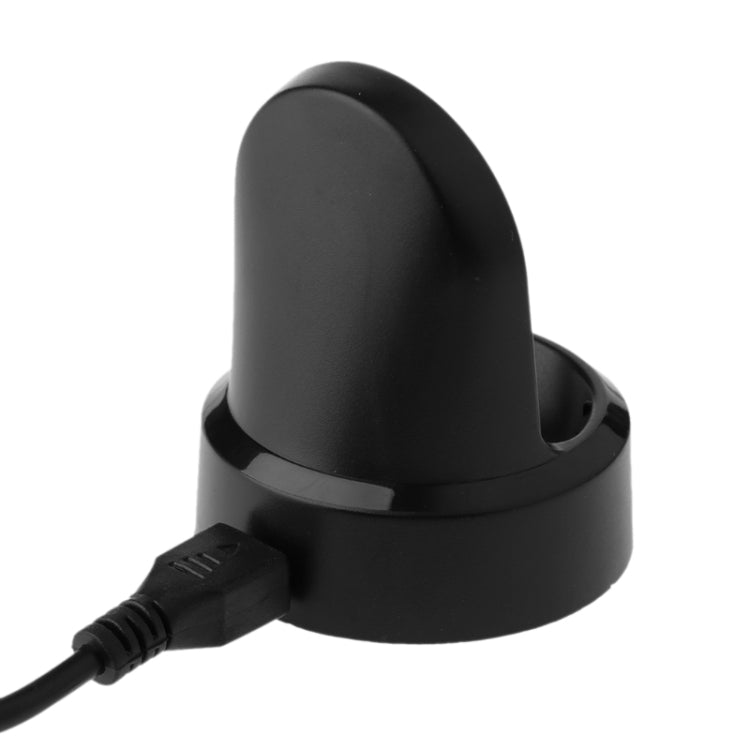 Black charging dock stand with curved cradle and micro-USB power input