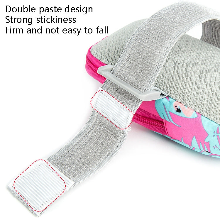 Gray elastic arm strap with pink pouch and double-stitched hook-and-loop tab