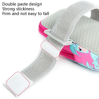 Gray elastic arm strap with pink pouch and double-stitched hook-and-loop tab