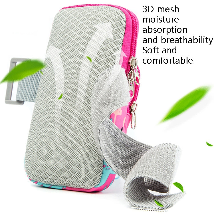Breathable 3D mesh phone arm band with pink zip pouch and gray strap