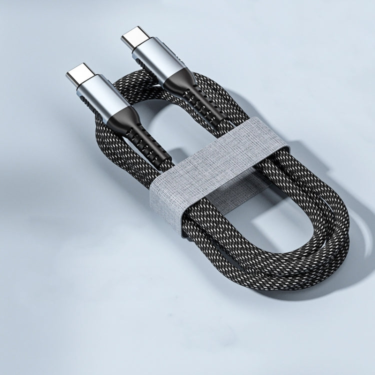 Braided black Type-C male-to-male cable with two silver connector heads