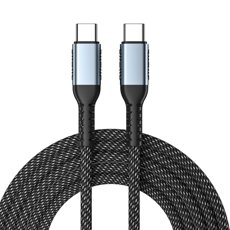 Black braided Type-C to Type-C cable with silver metal connector ends