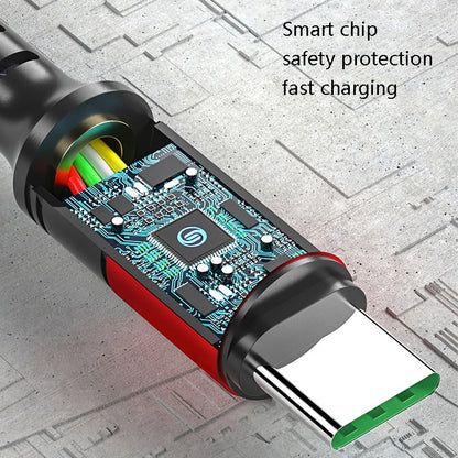 3-in-1 charging cable with black connector housing and circuit board, metal plug tip