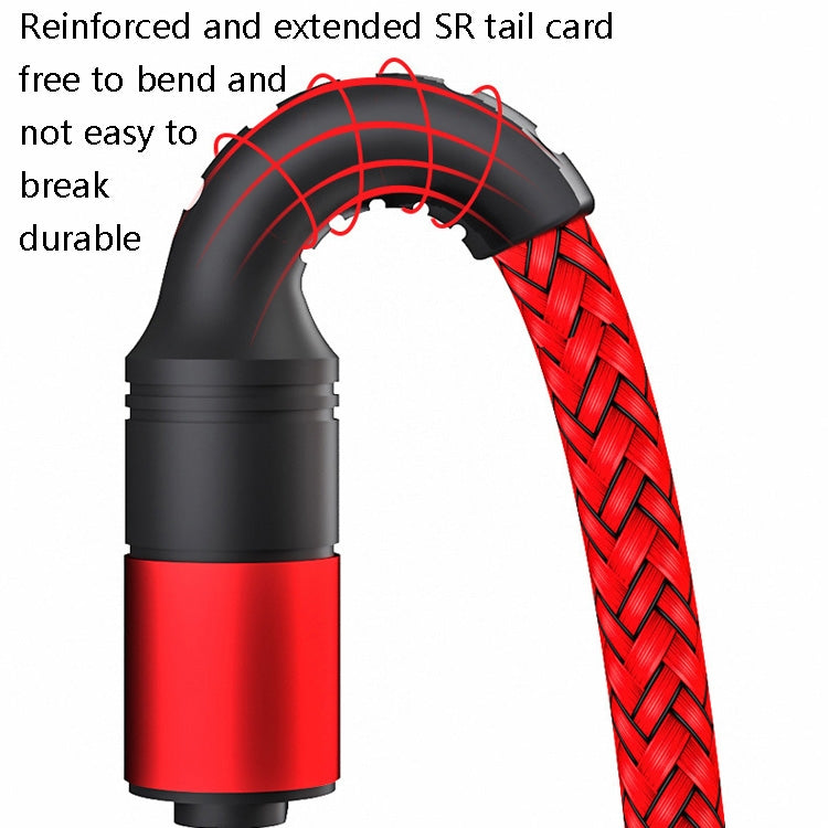 3-in-1 charging cable with red braided section and black cylindrical connector housing